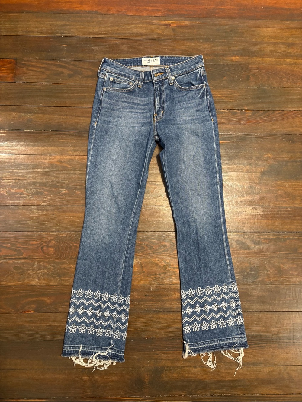 10 Crosby Derek Lam Blue Embroidered Crop Jeans